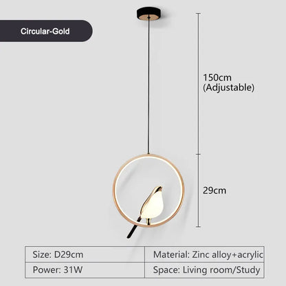 Suspension LED rotative oiseau en métal argent et or, éclairage intérieur AC85-265V