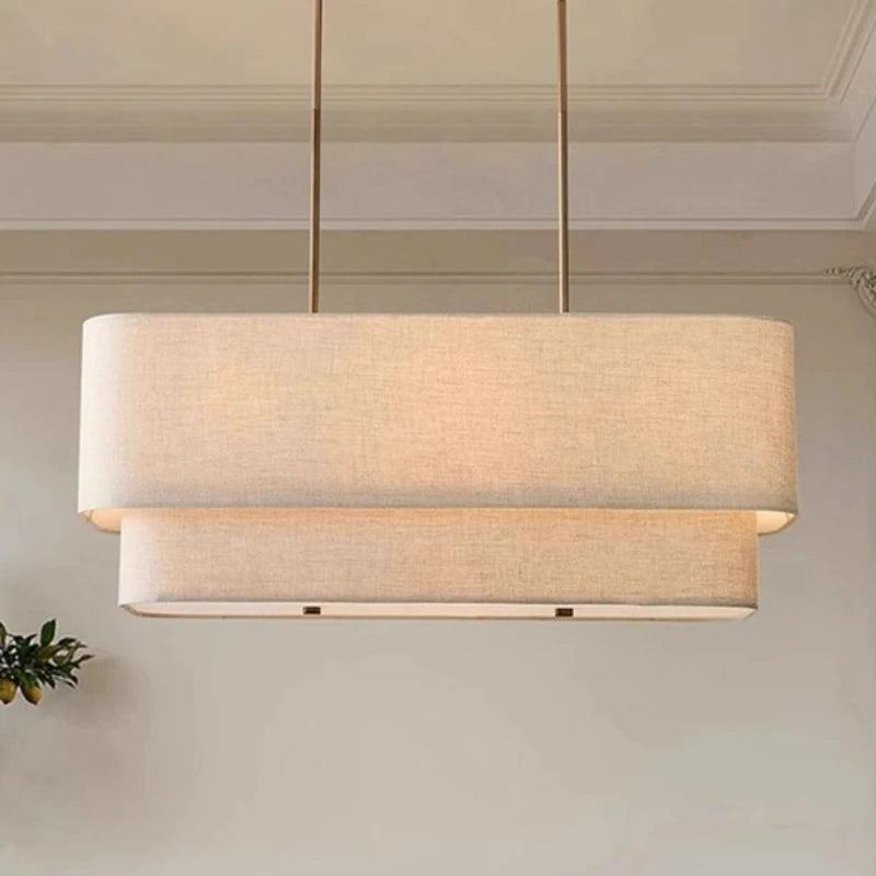 Suspension linéaire rectangulaire vintage en tissu pour ambiance cosy