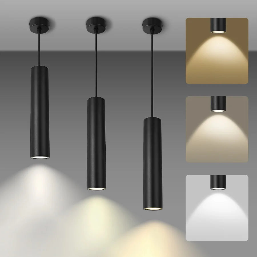 Suspension LED moderne en aluminium noir, lumière chaude ou neutre, 160-300mm