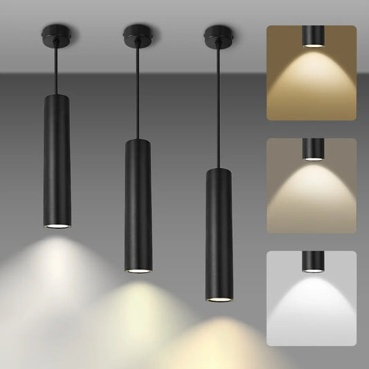 Suspension LED moderne en aluminium noir, lumière chaude ou neutre, 160-300mm