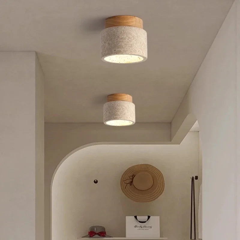 Plafonnier LED en pierre de travertin, lumière chaude pour salon et couloir