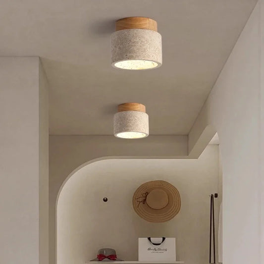 Plafonnier LED en pierre de travertin, lumière chaude pour salon et couloir