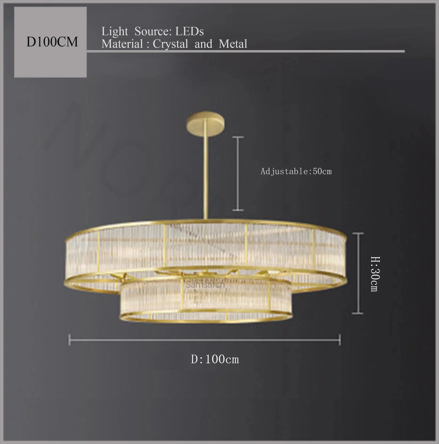 Suspension lustre en cristal doré cuivre, LED luxueuse pour salon et chambre