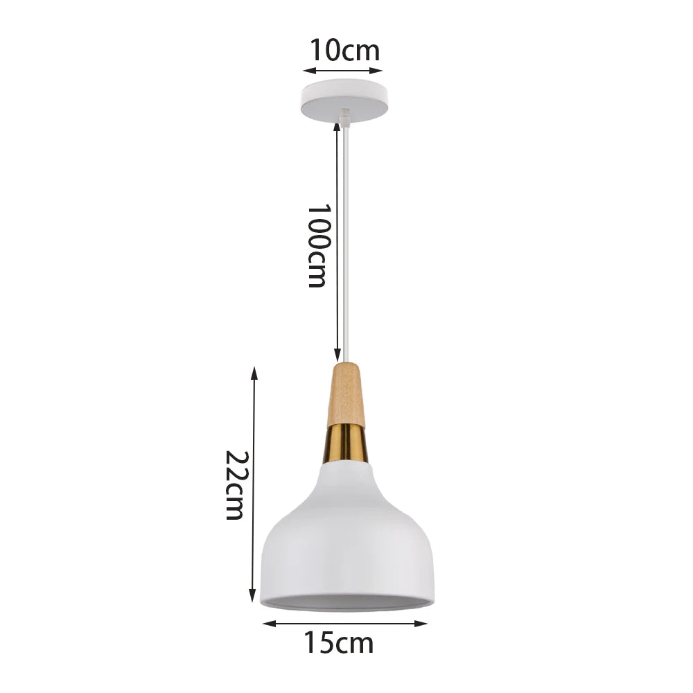 Suspension LED E27 moderne en fer et bois style nordique pour salon et cuisine