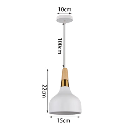 Suspension LED E27 moderne en fer et bois style nordique pour salon et cuisine