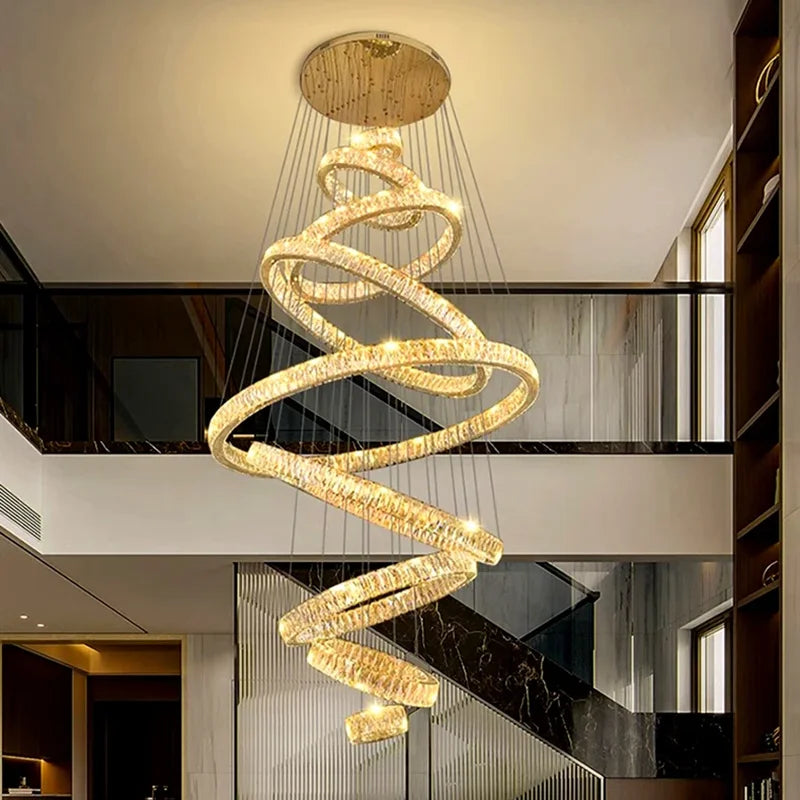 Lustre suspendu moderne en cristal, éclairage LED à lumière chaude, design élégant pour salon et escalier