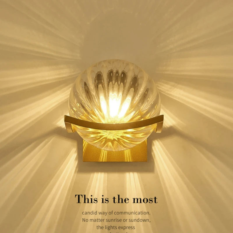 Applique Murale LED Moderne en Verre Doré, Luminaire d’Intérieur Design