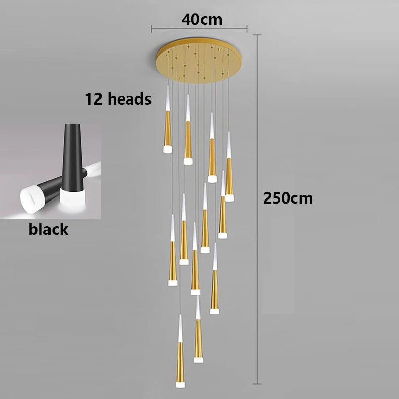 Suspension LED moderne en alliage pour escalier et salon, lumière chaude réglable