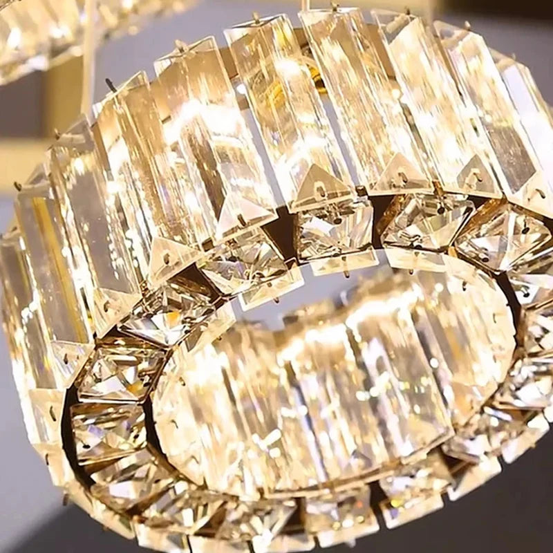 Lustre suspendu moderne en cristal pour salon et escalier, lumière chaleureuse