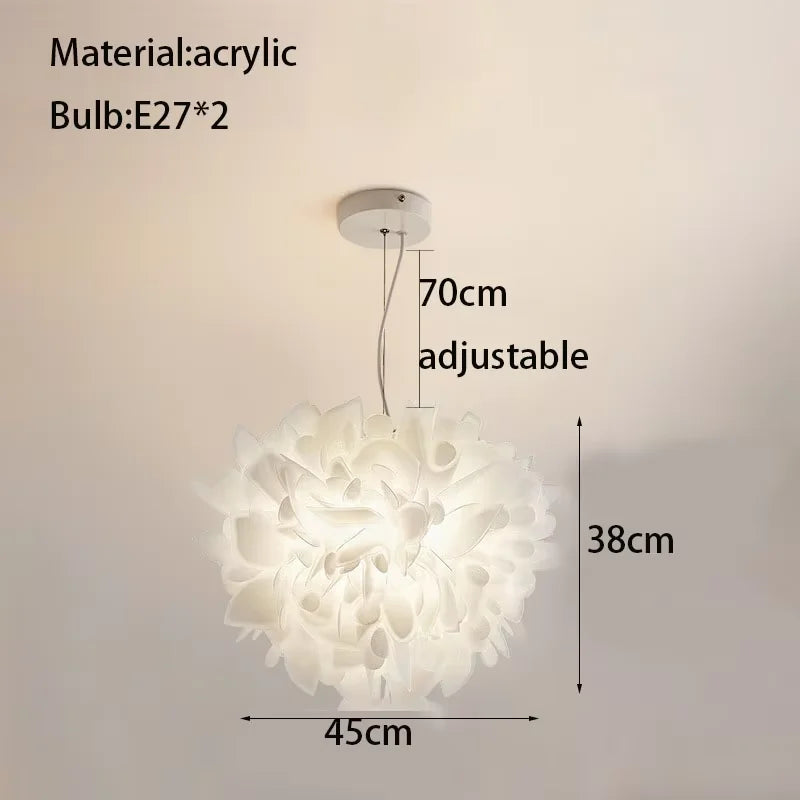 Plafonnier suspension pétale design italien en PVC blanc, lumière chaude romantique