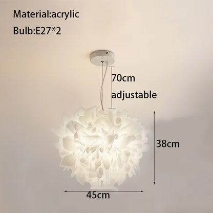 Plafonnier suspension pétale design italien en PVC blanc, lumière chaude romantique
