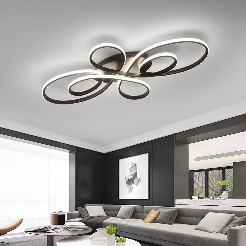 Plafonnier LED moderne à intensité variable avec télécommande, design métal et aluminium, éclairage chaleureux pour salon et salle à manger