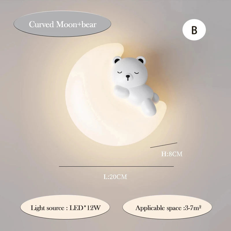 Applique Murale Enfant Ours Lapin Nuage en Résine Lumière Chaude Crème