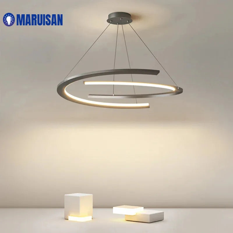 Suspension anneau design nordique en métal, lumière LED chaleureuse