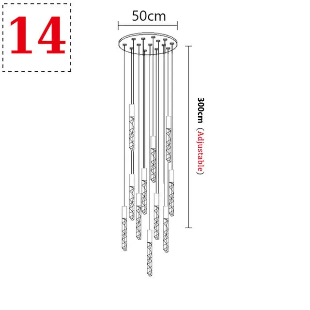 Suspension LED moderne spirale en cristal pour salon et duplex