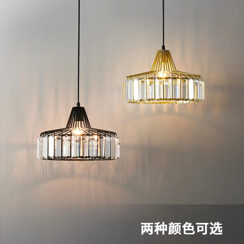 Suspension LED en cristal noir et fer, design moderne nordique