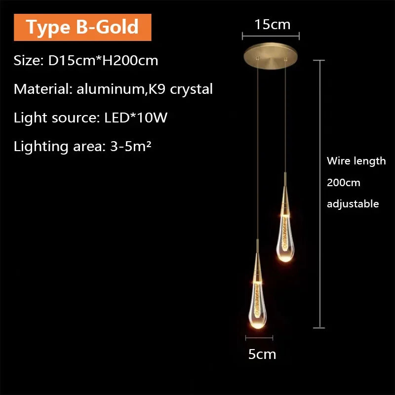 Suspension LED en cristal design nordique, luminaire intérieur élégant