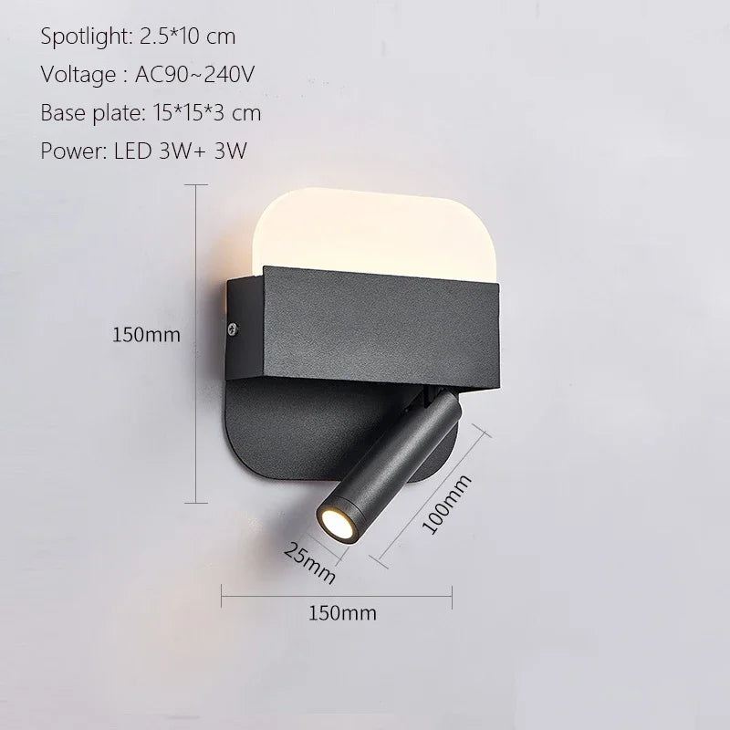 Applique Murale LED Minimaliste Moderne en Aluminium avec Charge USB et Lumière Chaude