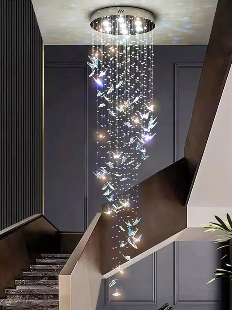 Lustre cristal K9 papillon design nordique pour salon et escalier