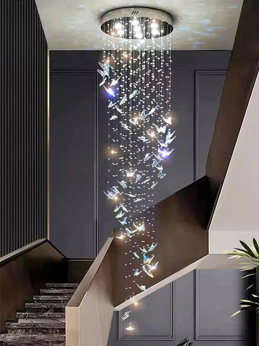 Lustre cristal K9 papillon design nordique pour salon et escalier