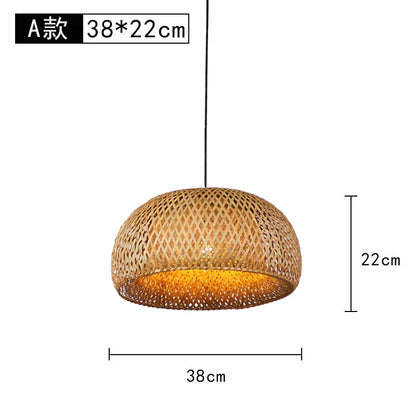Suspension bambou tissé artisanale LED E27 pour ambiance chaleureuse