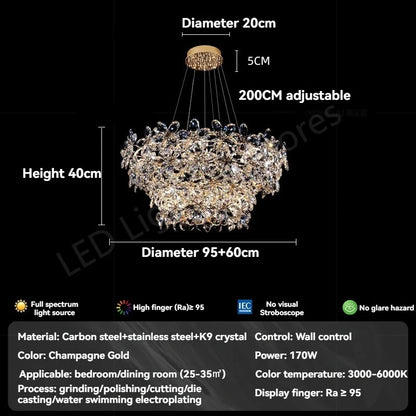 Lustre en cristal K9 de luxe, design moderne, lampe de plafond pour villa et salon
