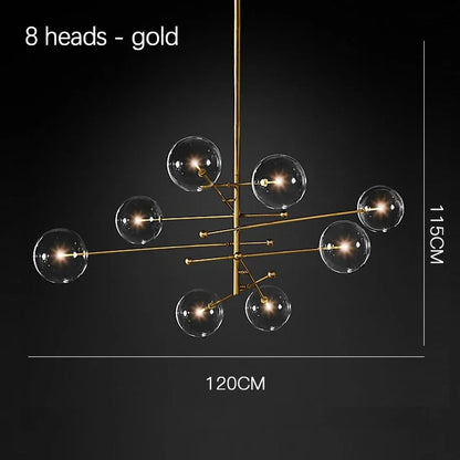 Suspension boule en verre design nordique noir et or LED pour salon et chambre