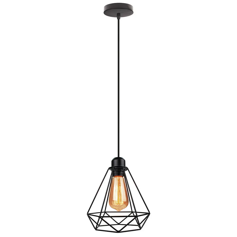 Suspension vintage en métal abat-jour cage fil noir pour éclairage intérieur