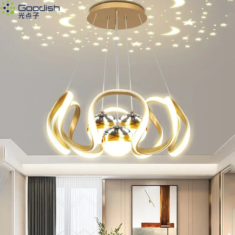 Suspension LED moderne nordique en aluminium, lumière chaude pour salon et salle à manger