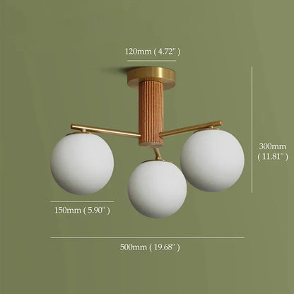 Suspension en bois de noyer japonais et verre dépoli ronde Wabi-sabi