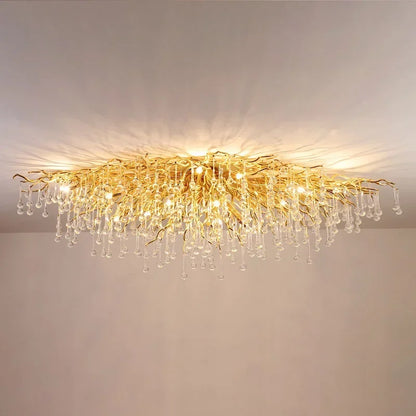 Plafonnier rectangulaire en cristal doré moderne pour salon et salle à manger