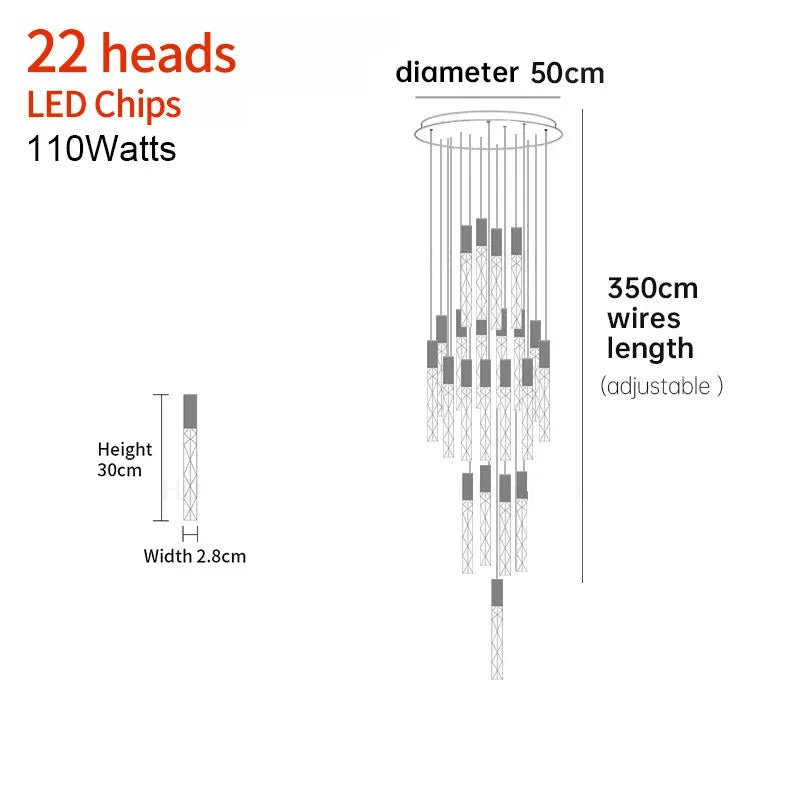 Suspension LED moderne spirale en cristal pour salon et duplex