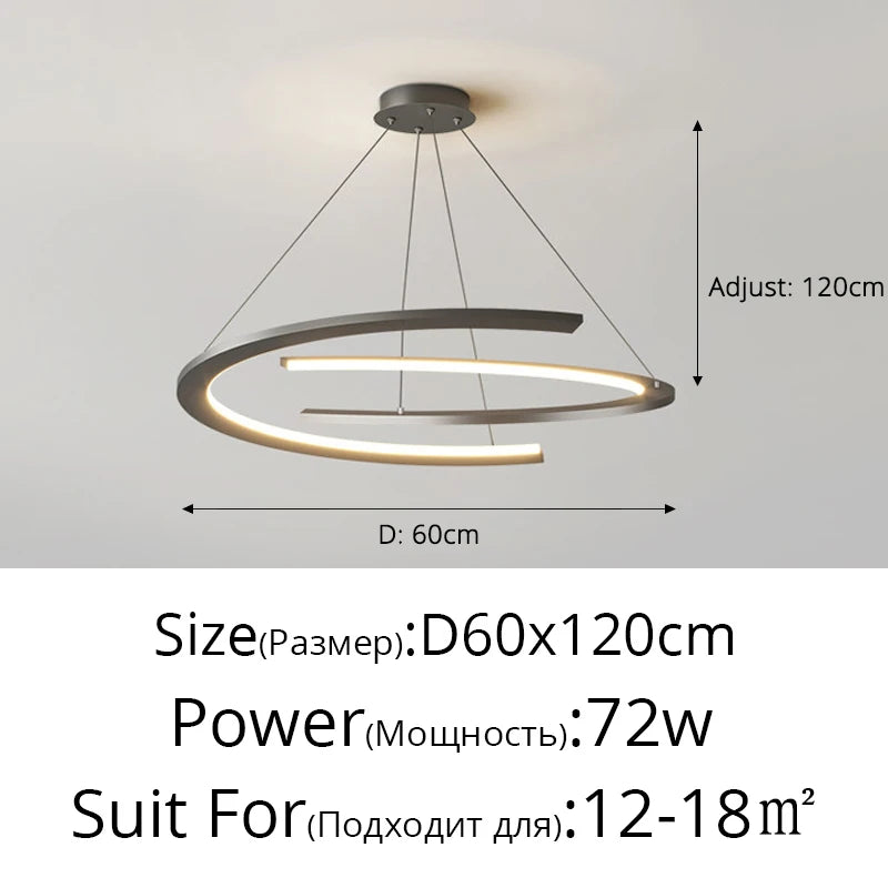 Suspension anneau design nordique en métal, lumière LED chaleureuse