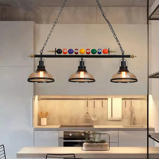 Suspension billard rétro LED avec 3 abat-jours en verre, ambiance chaleureuse