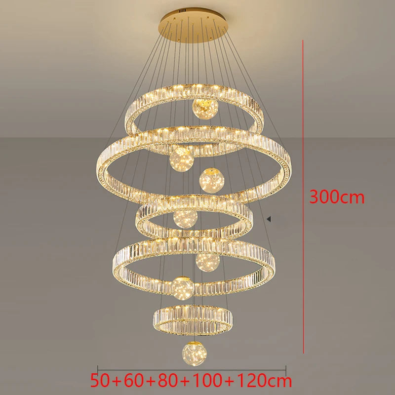 Lustre suspendu moderne en cristal pour salon et escalier, lumière chaleureuse