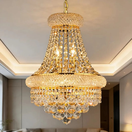 Lustre moderne en cristal doré à intensité variable pour salle à manger et salon