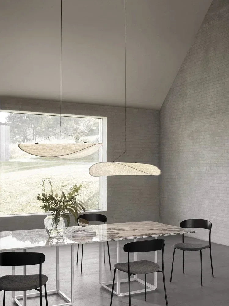 Suspension Wabi Sabi nordique en soie naturelle LED blanc modulable