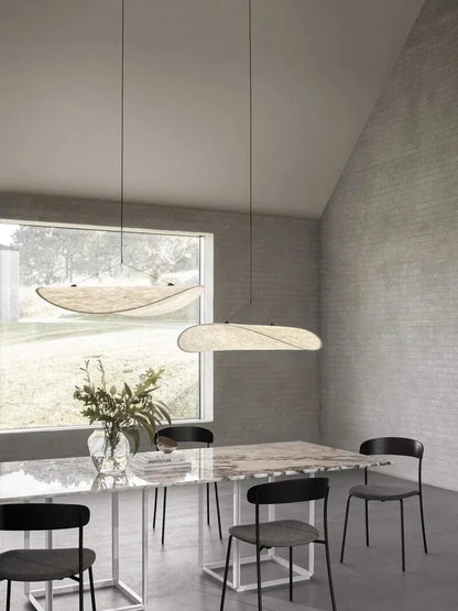 Suspension Wabi Sabi nordique en soie naturelle LED blanc modulable