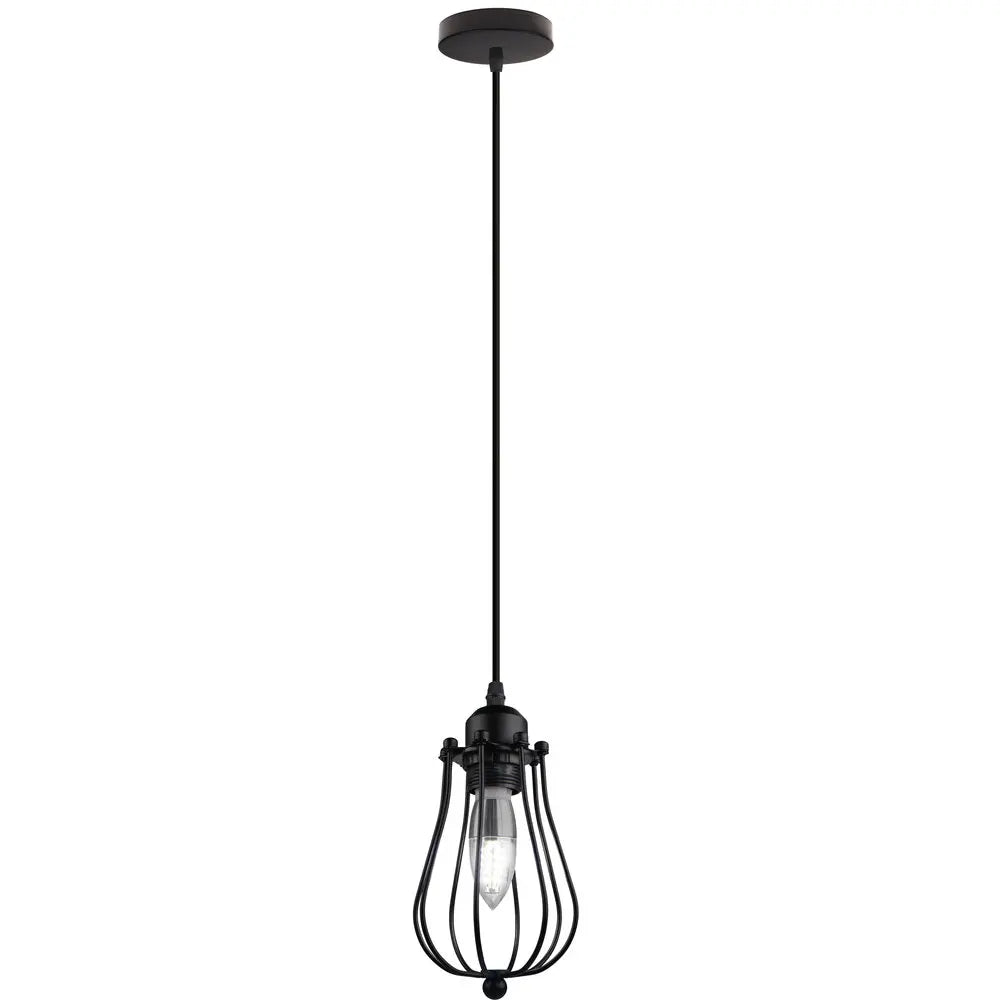 Suspension vintage en métal abat-jour cage fil noir pour éclairage intérieur