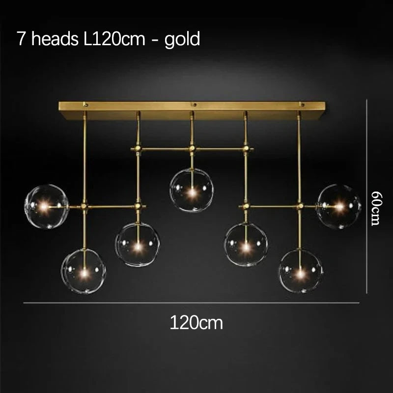 Suspension boule en verre design nordique noir et or LED pour salon et chambre