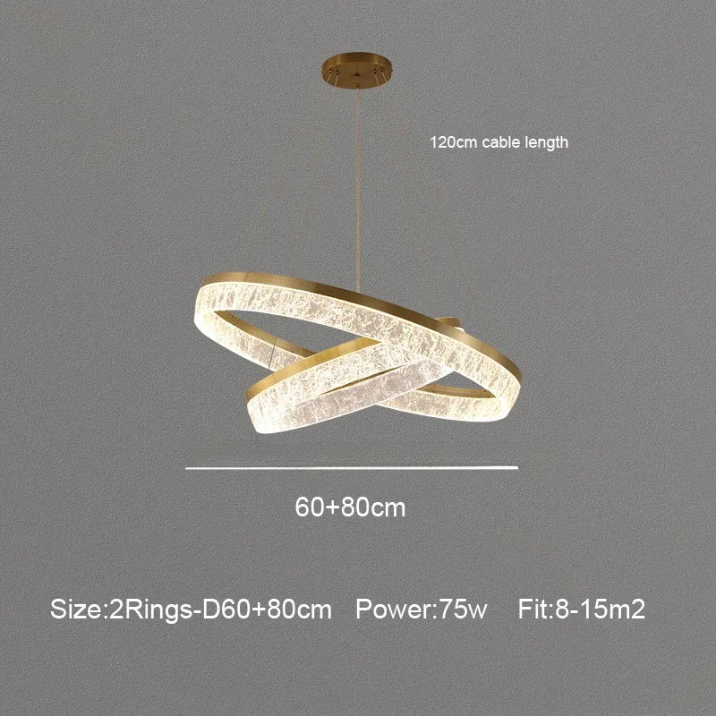 Suspension LED anneaux modernes en aluminium pour salon et salle à manger