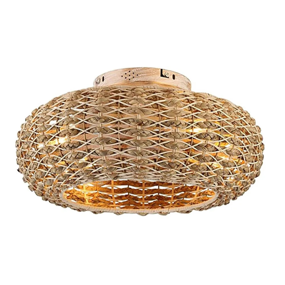 Plafonnier ventilateur silencieux en bambou avec lumière LED et télécommande, design moderne