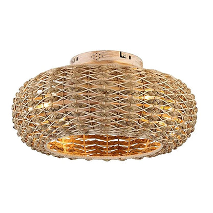 Plafonnier ventilateur silencieux en bambou avec lumière LED et télécommande, design moderne