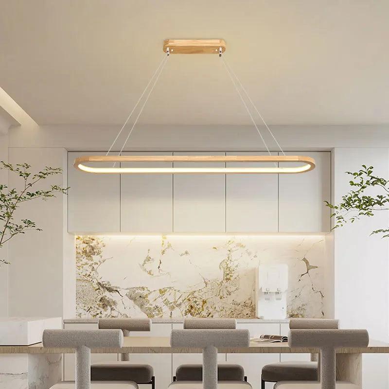 Suspension LED en bois design moderne, lumière blanche pour intérieur cosy