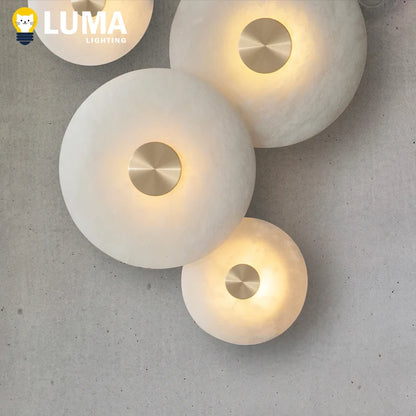 Applique Murale LED en Albâtre Naturel et Cuivre, Design Art Déco