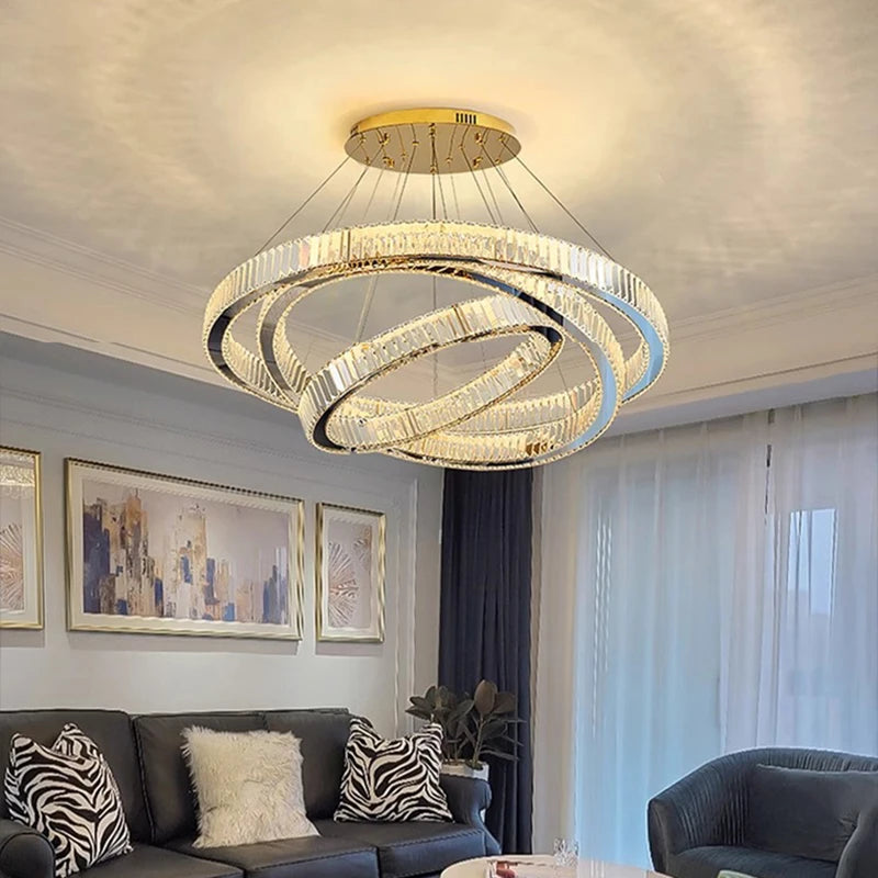 Plafonnier lustre suspendu en cristal, éclairage salon et salle à manger, lumière chaude réglable