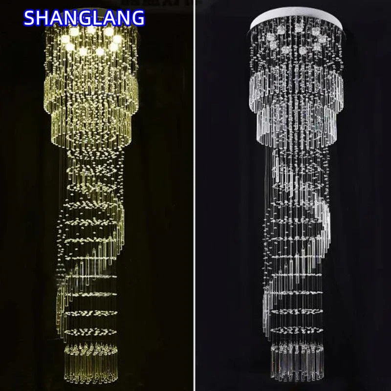 Lustre moderne en cristal K9, suspension LED pour escalier en spirale, lumière chaleureuse