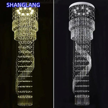 Lustre moderne en cristal K9, suspension LED pour escalier en spirale, lumière chaleureuse