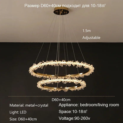 Suspension Lustre Cristal Nordique Moderne Anneau pour Salon et Chambre