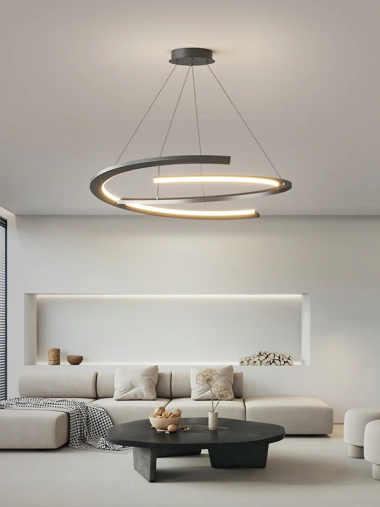 Suspension anneau design nordique en métal, lumière LED chaleureuse
